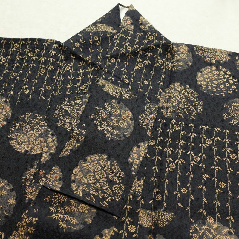 小紋 良品 正絹 古典柄 袷仕立て 身丈153cm 裄丈64cm 一部しつけ糸付き 雪輪 青・紺_画像16