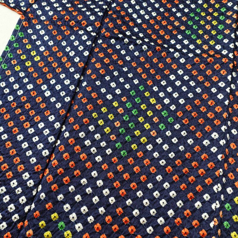 小紋 良品 しつけ糸付き 総絞り 正絹 古典柄 袷仕立て 身丈154.5cm 裄丈64cm 青・紺_画像5