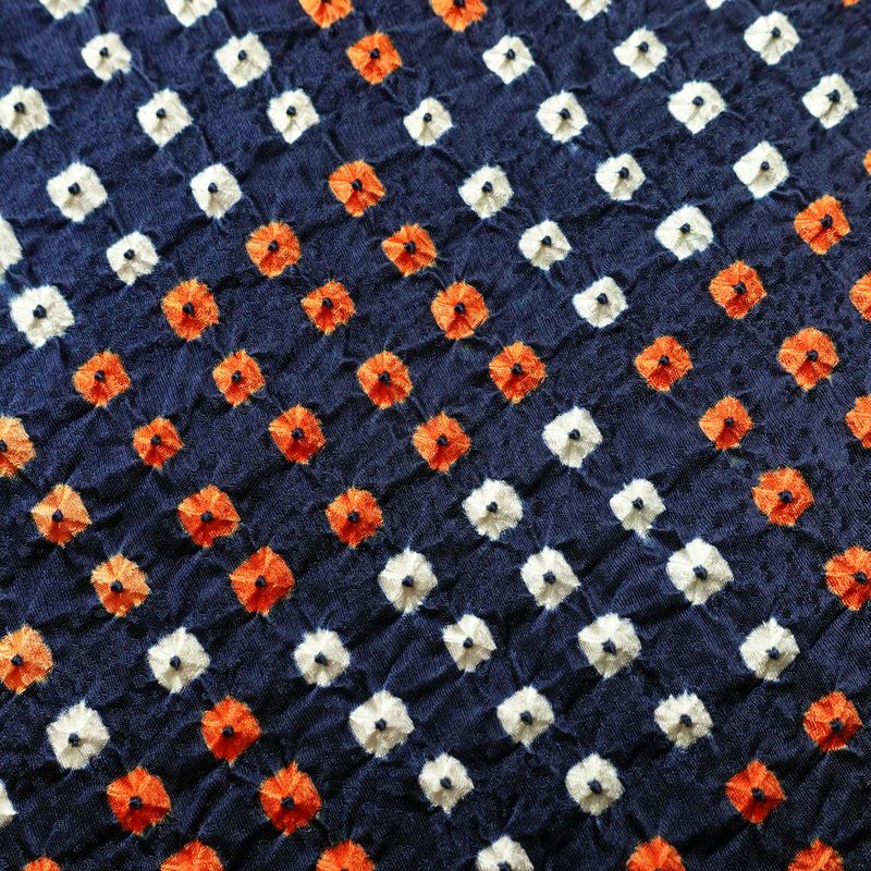 小紋 良品 しつけ糸付き 総絞り 正絹 古典柄 袷仕立て 身丈154.5cm 裄丈64cm 青・紺_画像6