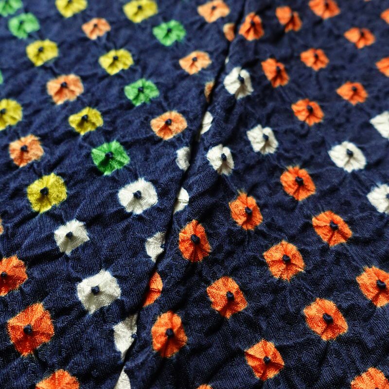 小紋 良品 しつけ糸付き 総絞り 正絹 古典柄 袷仕立て 身丈154.5cm 裄丈64cm 青・紺_画像10