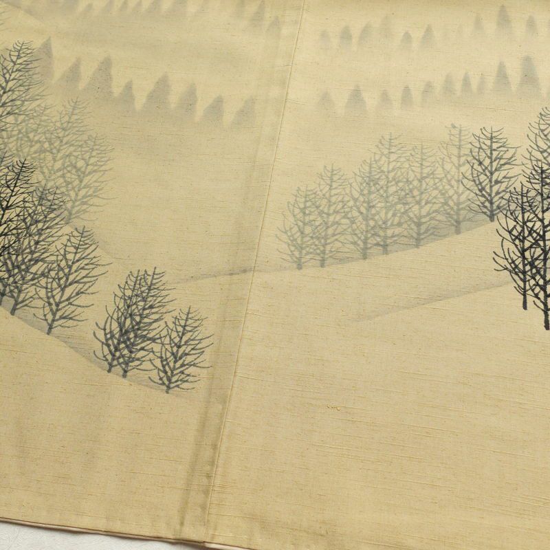 訪問着 良品 落款入り 内山晴祥 紬地 正絹 風景柄 袷仕立て 身丈161cm 裄丈64.5cm 一部しつけ糸付き ベージュ_画像12