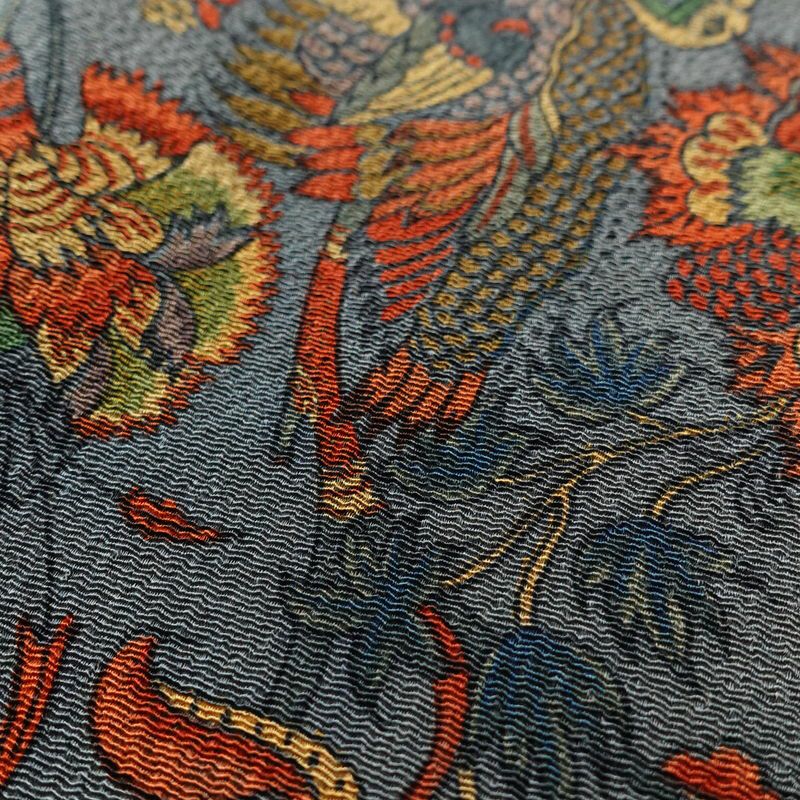 小紋 縮緬 正絹 木の葉・植物柄 袷仕立て 身丈162cm 裄丈67.5cm 一部しつけ糸付き 着物 グレー_画像6