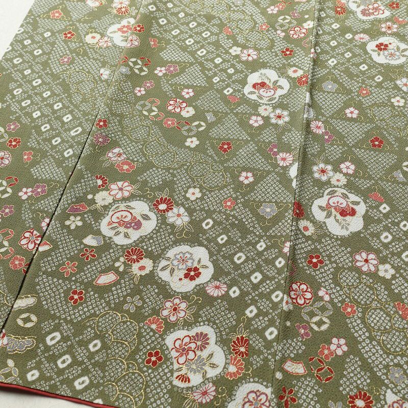 小紋 良品 縮緬 総柄 正絹 古典柄 袷仕立て 身丈165cm 裄丈65cm 金彩 緑・うぐいす色_画像4