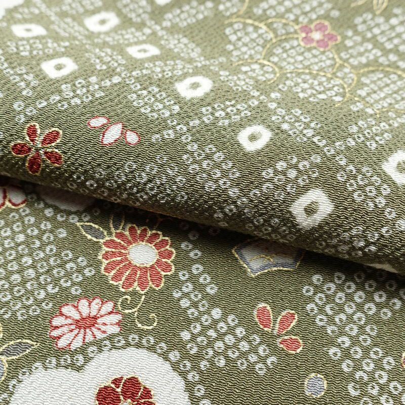 小紋 良品 縮緬 総柄 正絹 古典柄 袷仕立て 身丈165cm 裄丈65cm 金彩 緑・うぐいす色_画像20