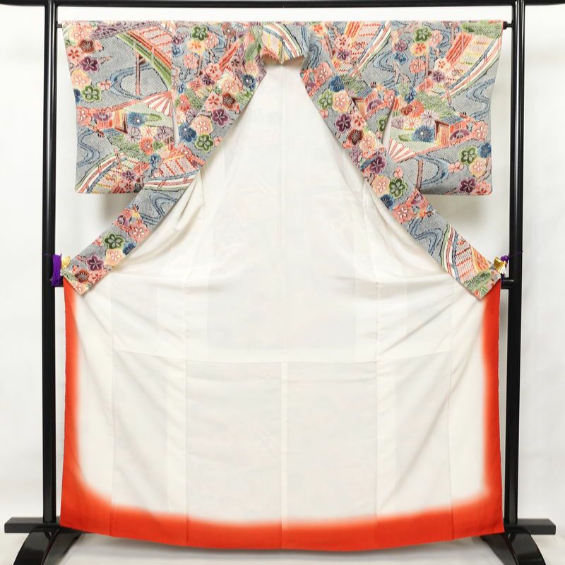 小紋 縮緬 浜ちりめん 正絹 古典柄 袷仕立て 身丈163.5cm 裄丈64.5cm 多色使い_画像3