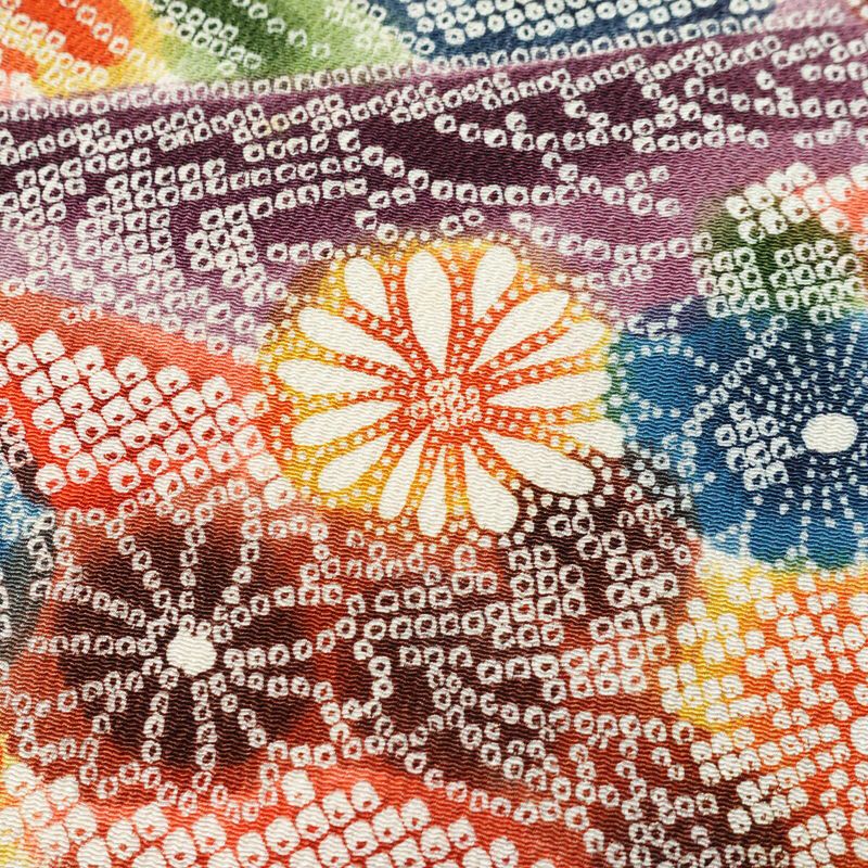 小紋 縮緬 浜ちりめん 正絹 古典柄 袷仕立て 身丈163.5cm 裄丈64.5cm 多色使い_画像6