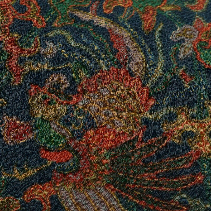 小紋 縮緬 総柄 正絹 幾何学柄・抽象柄 袷仕立て 身丈160.5cm 裄丈66.5cm 青・紺_画像6