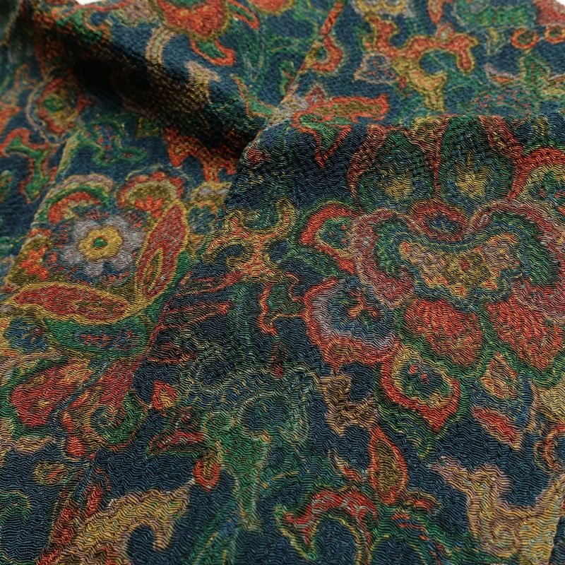 小紋 縮緬 総柄 正絹 幾何学柄・抽象柄 袷仕立て 身丈160.5cm 裄丈66.5cm 青・紺_画像14