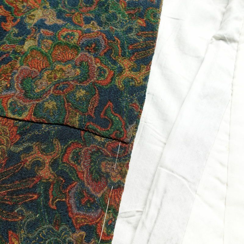 小紋 縮緬 総柄 正絹 幾何学柄・抽象柄 袷仕立て 身丈160.5cm 裄丈66.5cm 青・紺_画像15