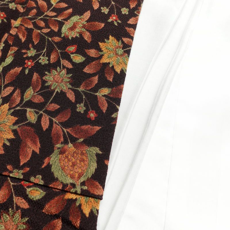 小紋 良品 しつけ糸付き 縮緬 総柄 正絹 木の葉・植物柄 袷仕立て 身丈166.5cm 裄丈65.5cm 茶_画像17