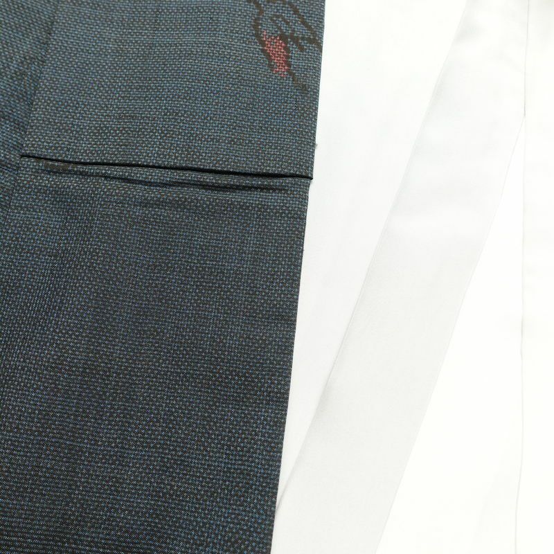 紬 しつけ糸付き 正絹 木の葉・植物柄 袷仕立て 身丈159.5cm 裄丈67cm つむぎ 青・紺_画像15