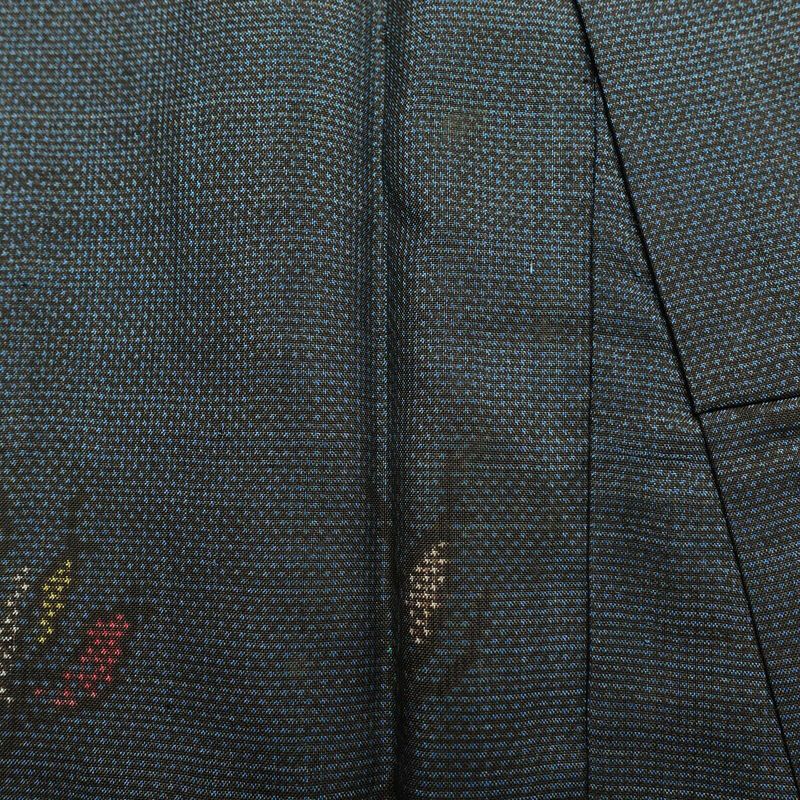 紬 しつけ糸付き 正絹 木の葉・植物柄 袷仕立て 身丈159.5cm 裄丈67cm つむぎ 青・紺_画像16