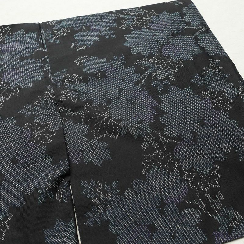 紬 正絹 木の葉・植物柄 袷仕立て 身丈165cm 裄丈67.5cm つむぎ 黒_画像12