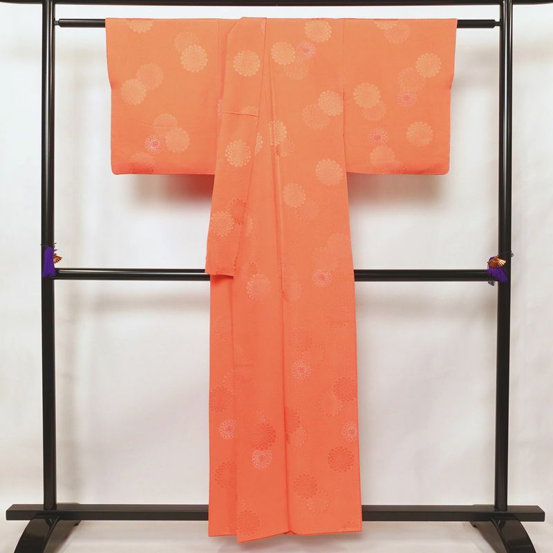 小紋 正絹 花柄 袷仕立て 身丈157cm 裄丈67cm 菊 橙_画像2