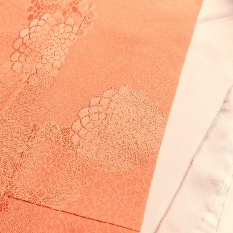 小紋 正絹 花柄 袷仕立て 身丈157cm 裄丈67cm 菊 橙_画像17