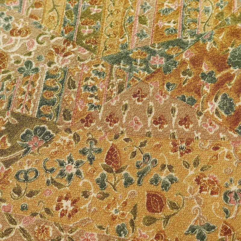 小紋 良品 縮緬 総柄 正絹 木の葉・植物柄 袷仕立て 身丈163.5cm 裄丈65cm 黄・黄土色_画像6