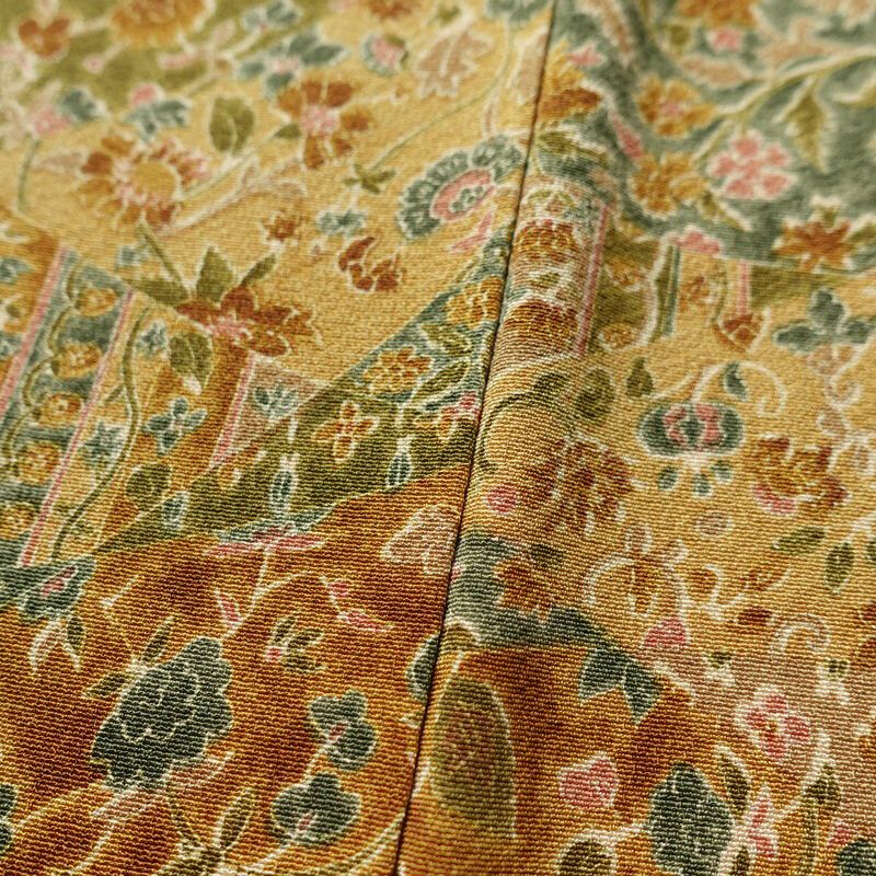 小紋 良品 縮緬 総柄 正絹 木の葉・植物柄 袷仕立て 身丈163.5cm 裄丈65cm 黄・黄土色_画像9