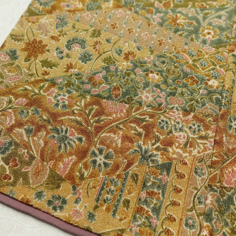 小紋 良品 縮緬 総柄 正絹 木の葉・植物柄 袷仕立て 身丈163.5cm 裄丈65cm 黄・黄土色_画像11