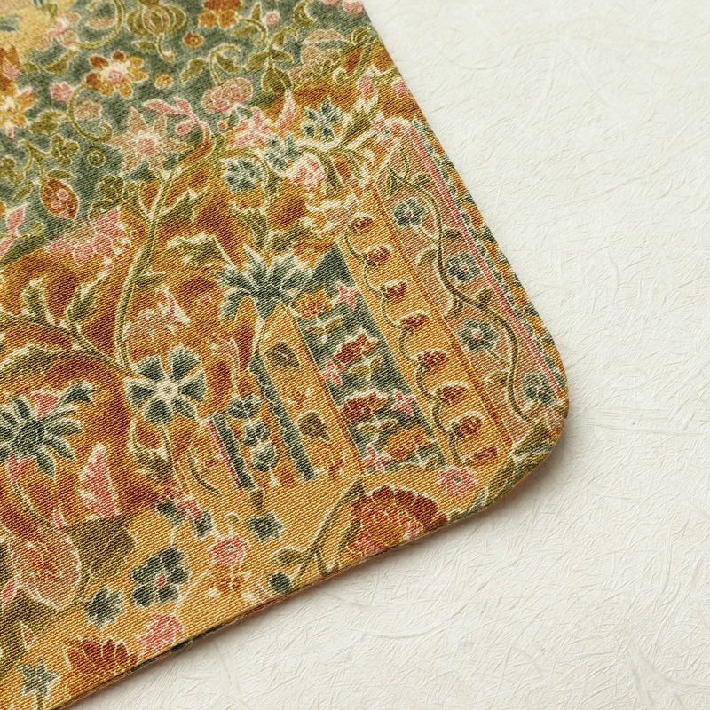 小紋 良品 縮緬 総柄 正絹 木の葉・植物柄 袷仕立て 身丈163.5cm 裄丈65cm 黄・黄土色_画像14