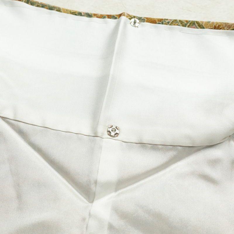 小紋 良品 縮緬 総柄 正絹 木の葉・植物柄 袷仕立て 身丈163.5cm 裄丈65cm 黄・黄土色_画像19