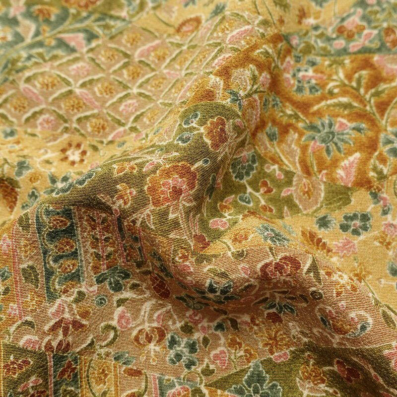 小紋 良品 縮緬 総柄 正絹 木の葉・植物柄 袷仕立て 身丈163.5cm 裄丈65cm 黄・黄土色_画像21