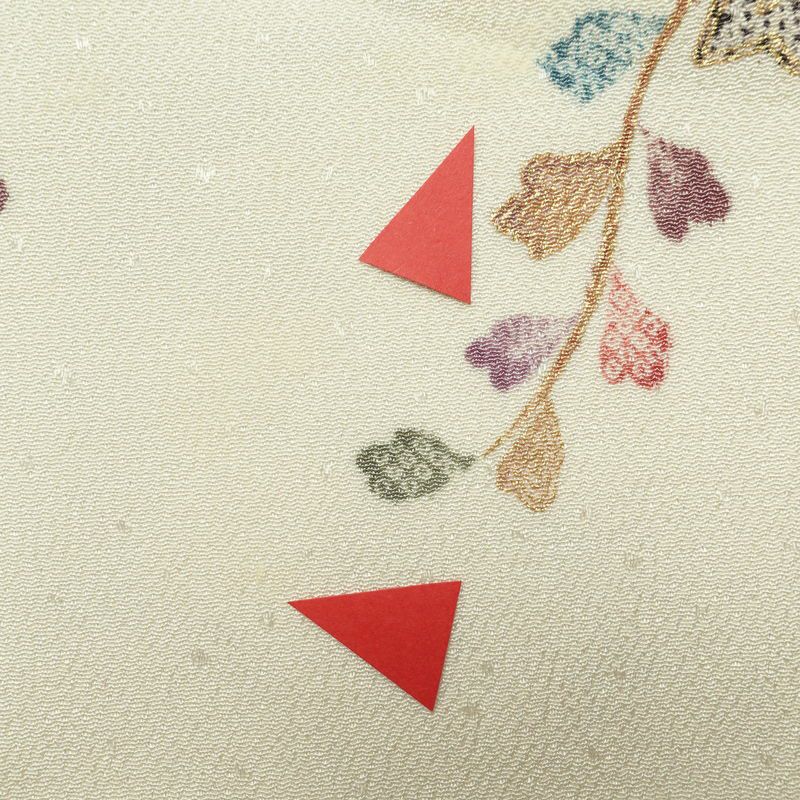 小紋 縮緬 総柄 正絹 木の葉・植物柄 袷仕立て 身丈166cm 裄丈65.5cm 金彩 クリーム_画像12