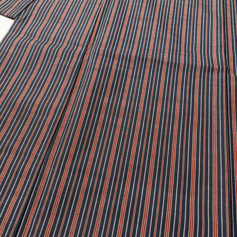 紬 正絹 縞柄・線柄 袷仕立て 身丈156cm 裄丈63.5cm つむぎ 青・紺_画像5