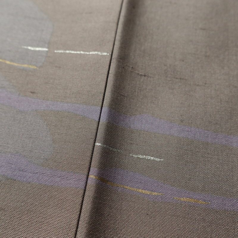 訪問着 一つ紋付き 紬地 正絹 幾何学柄・抽象柄 袷仕立て 身丈156cm 裄丈63.5cm 箔 紫・藤色_画像8