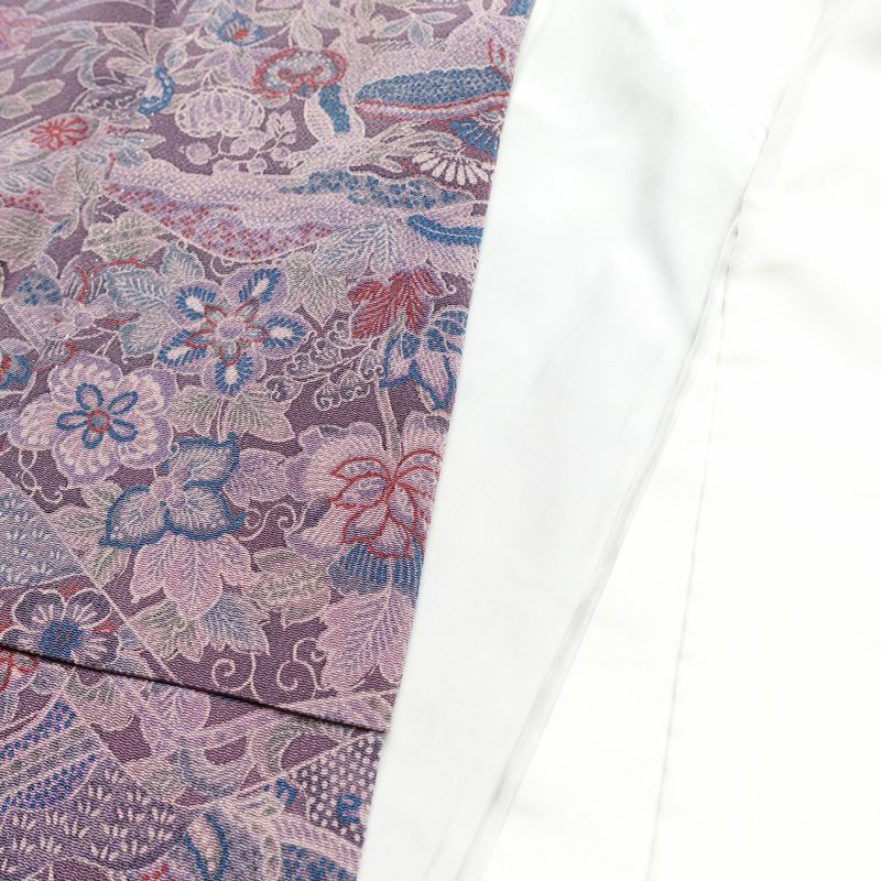 小紋 縮緬 正絹 木の葉・植物柄 袷仕立て 身丈163cm 裄丈65cm 紫・藤色_画像17