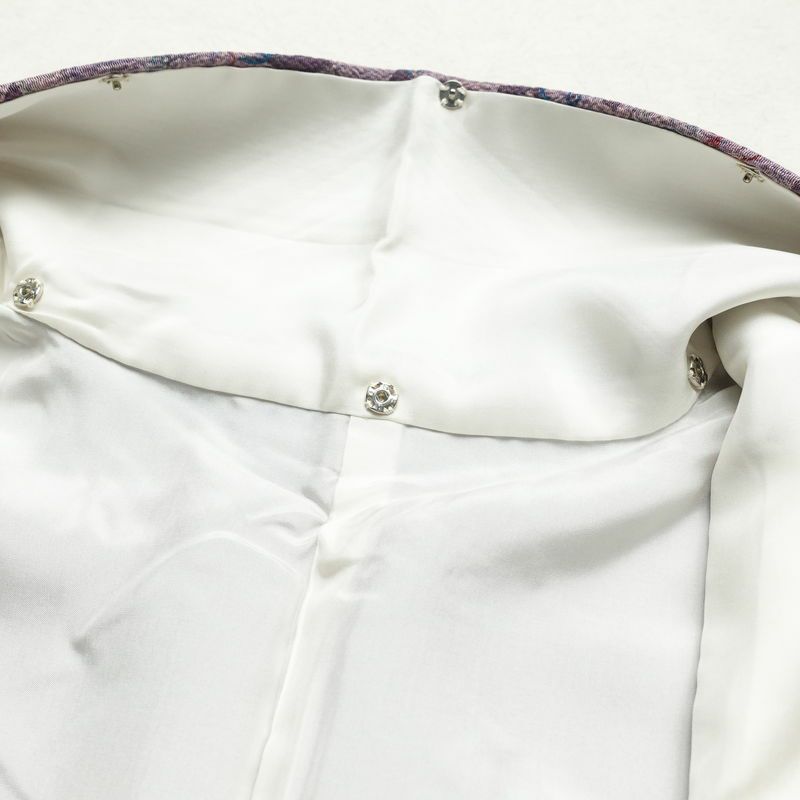 小紋 縮緬 正絹 木の葉・植物柄 袷仕立て 身丈163cm 裄丈65cm 紫・藤色_画像19