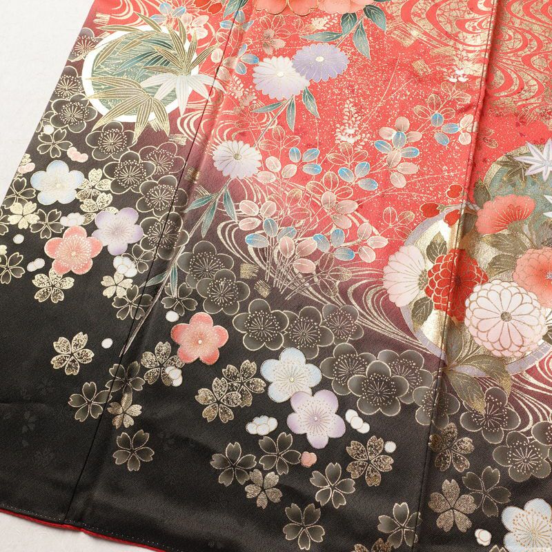 振袖 良品 金駒刺繍 正絹 古典柄 袷仕立て 身丈159.5cm 裄丈68cm 箔 金彩 フォーマル 成人式 着物 赤・朱_画像4