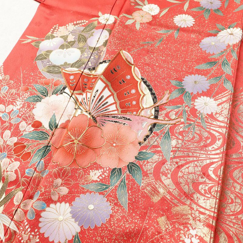 振袖 良品 金駒刺繍 正絹 古典柄 袷仕立て 身丈159.5cm 裄丈68cm 箔 金彩 フォーマル 成人式 着物 赤・朱_画像5