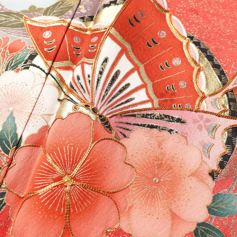 振袖 良品 金駒刺繍 正絹 古典柄 袷仕立て 身丈159.5cm 裄丈68cm 箔 金彩 フォーマル 成人式 着物 赤・朱_画像6