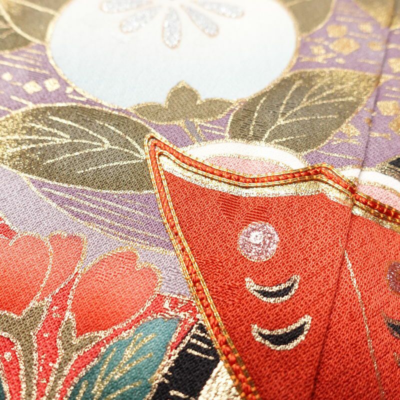 振袖 良品 金駒刺繍 正絹 古典柄 袷仕立て 身丈159.5cm 裄丈68cm 箔 金彩 フォーマル 成人式 着物 赤・朱_画像7