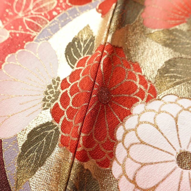振袖 良品 金駒刺繍 正絹 古典柄 袷仕立て 身丈159.5cm 裄丈68cm 箔 金彩 フォーマル 成人式 着物 赤・朱_画像10