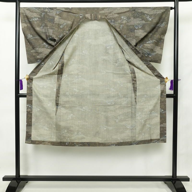 男性用 襦袢 モスリン 人物・動物柄 袖無双・胴抜き 身丈130.5cm 裄丈67.5cm 男物 グレー_画像3