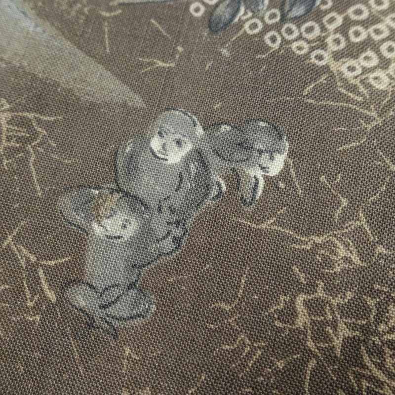 男性用 襦袢 モスリン 人物・動物柄 袖無双・胴抜き 身丈130.5cm 裄丈67.5cm 男物 グレー_画像8