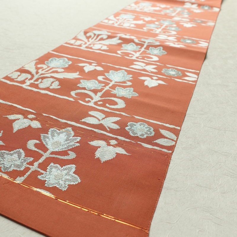 名古屋帯 全通柄 正絹 花柄 松葉仕立て ピンク_画像8