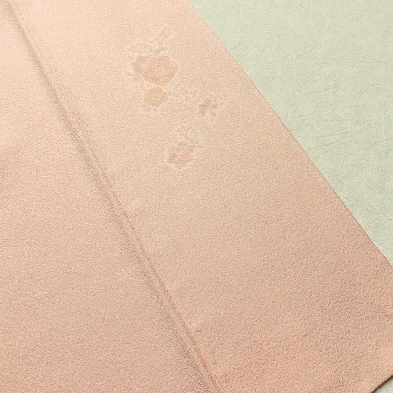 付け下げ 良品 スワトウ刺繍 一つ紋付き 正絹 古典柄 袷仕立て 身丈162.5cm 裄丈67.5cm 刺繍 共八掛 ピンク_画像19
