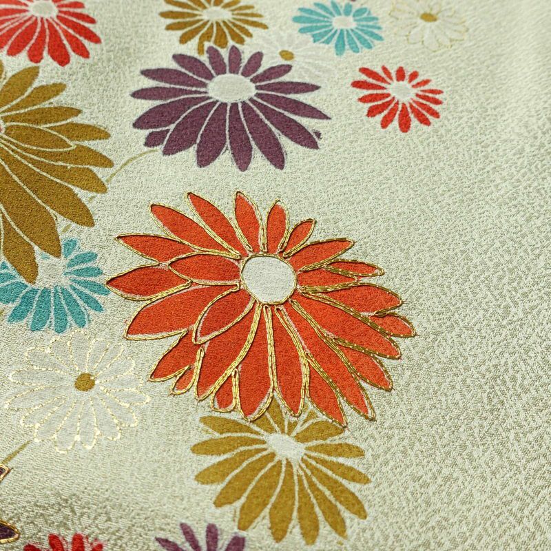 付け下げ しつけ糸付き 正絹 花柄 袷仕立て 身丈158cm 裄丈64.5cm 金彩 緑・うぐいす色_画像6