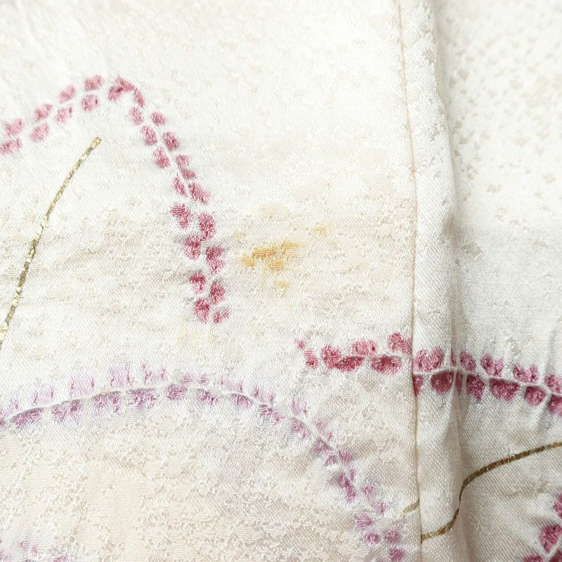 付け下げ 絞り 正絹 花柄 袷仕立て 身丈157.5cm 裄丈63.5cm 箔 金彩 白_画像7