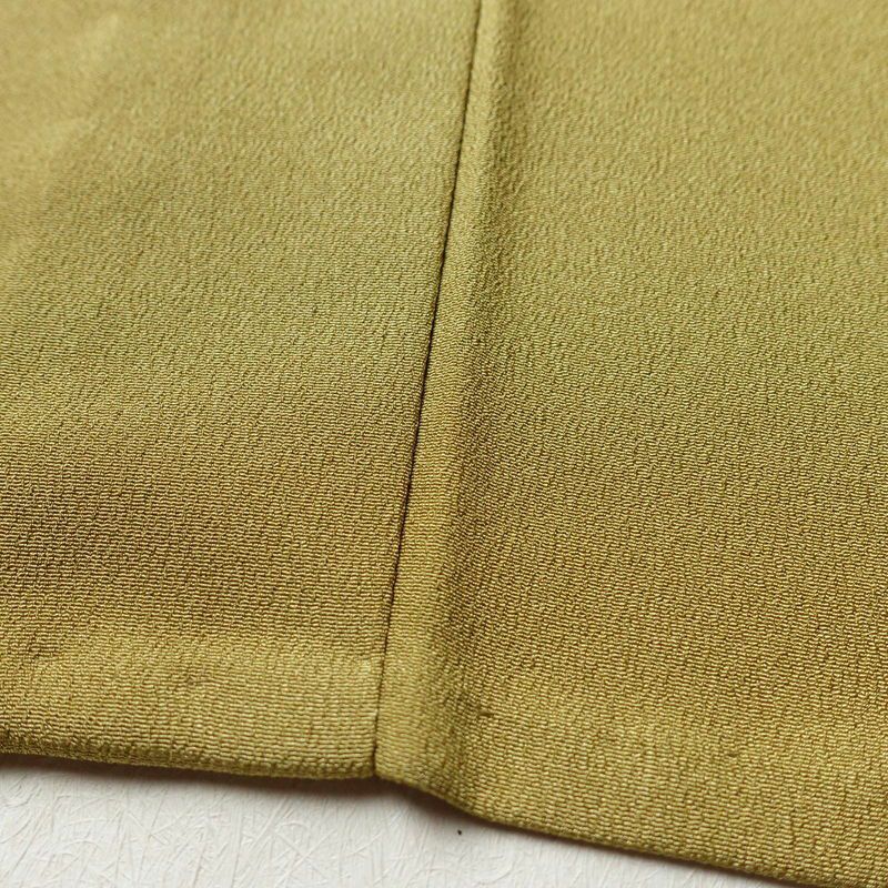 単衣 小紋 ポリエステル 古典柄 単衣仕立て 身丈161cm 裄丈66cm 一部しつけ糸付き 黄・黄土色_画像9