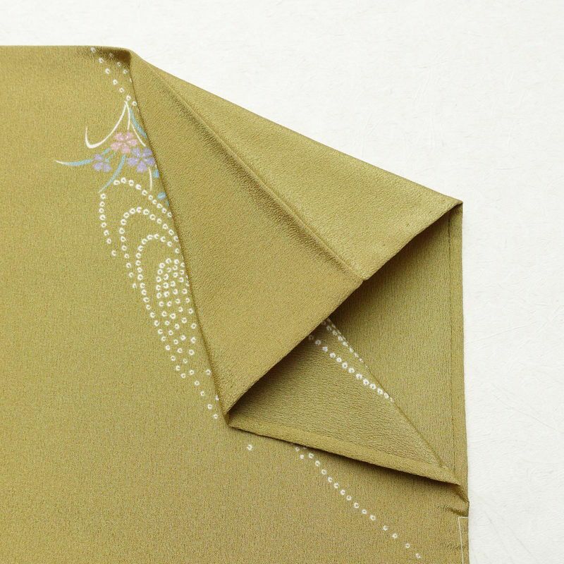 単衣 小紋 ポリエステル 古典柄 単衣仕立て 身丈161cm 裄丈66cm 一部しつけ糸付き 黄・黄土色_画像11