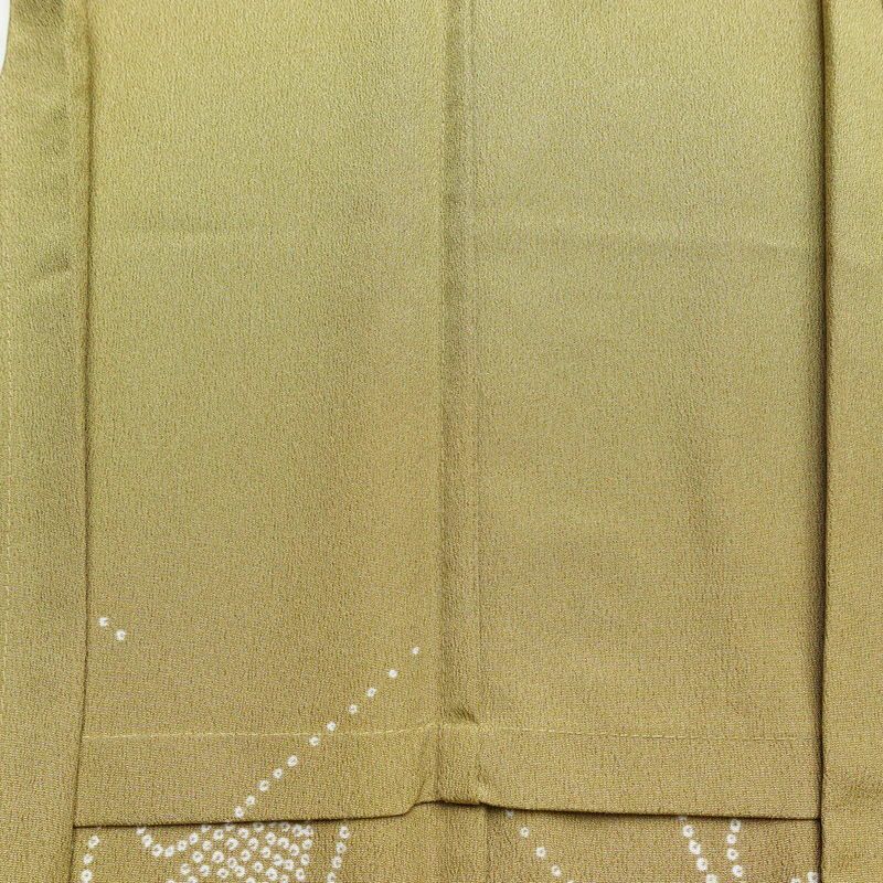 単衣 小紋 ポリエステル 古典柄 単衣仕立て 身丈161cm 裄丈66cm 一部しつけ糸付き 黄・黄土色_画像15