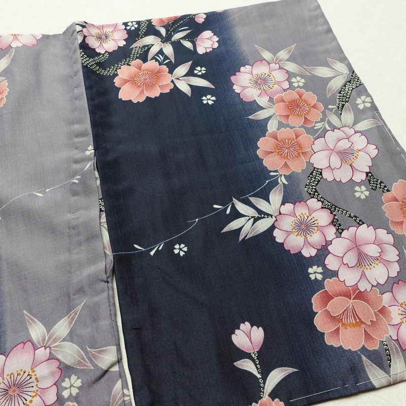 単衣 小紋 RK リョウコキクチ ポリエステル 花柄 単衣仕立て 身丈170cm 裄丈68cm 一部しつけ糸付き 青・紺_画像13