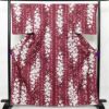 小紋 しつけ糸付き ポリエステル 花柄 袷仕立て 身丈165.5cm 裄丈69cm 紫・藤色_画像1