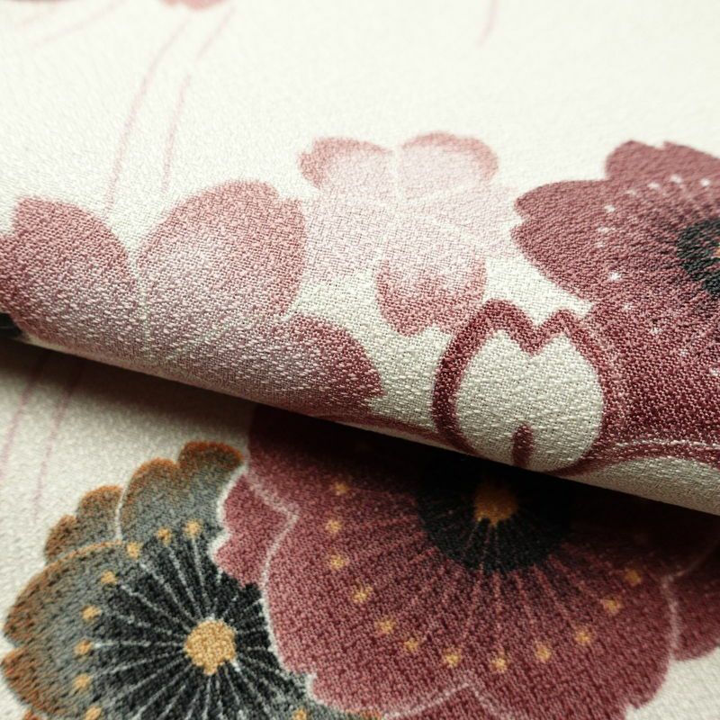 小紋 美品 しつけ糸付き ポリエステル 花柄 袷仕立て 身丈166.5cm 裄丈68.5cm クリーム_画像20