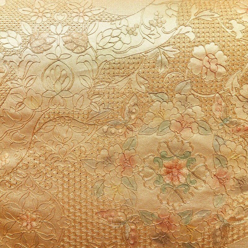 袋帯 太鼓柄 良品 スワトウ刺繍 フォーマル用 正絹 木の葉・植物柄 刺繍 金・銀_画像2