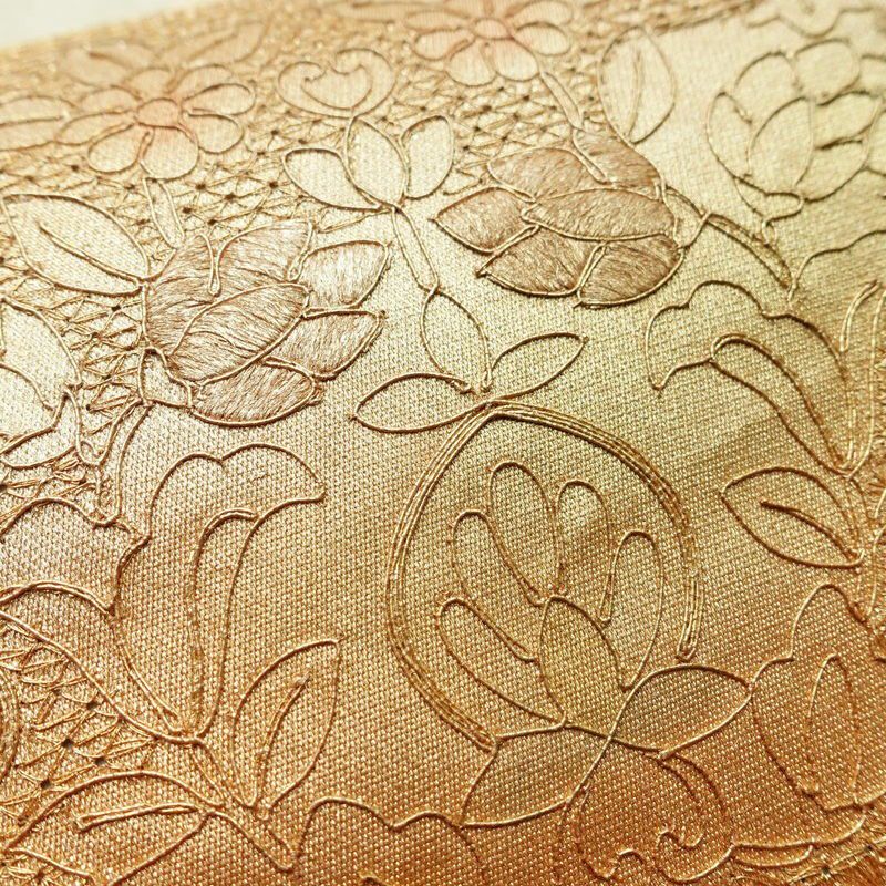 袋帯 太鼓柄 良品 スワトウ刺繍 フォーマル用 正絹 木の葉・植物柄 刺繍 金・銀_画像5