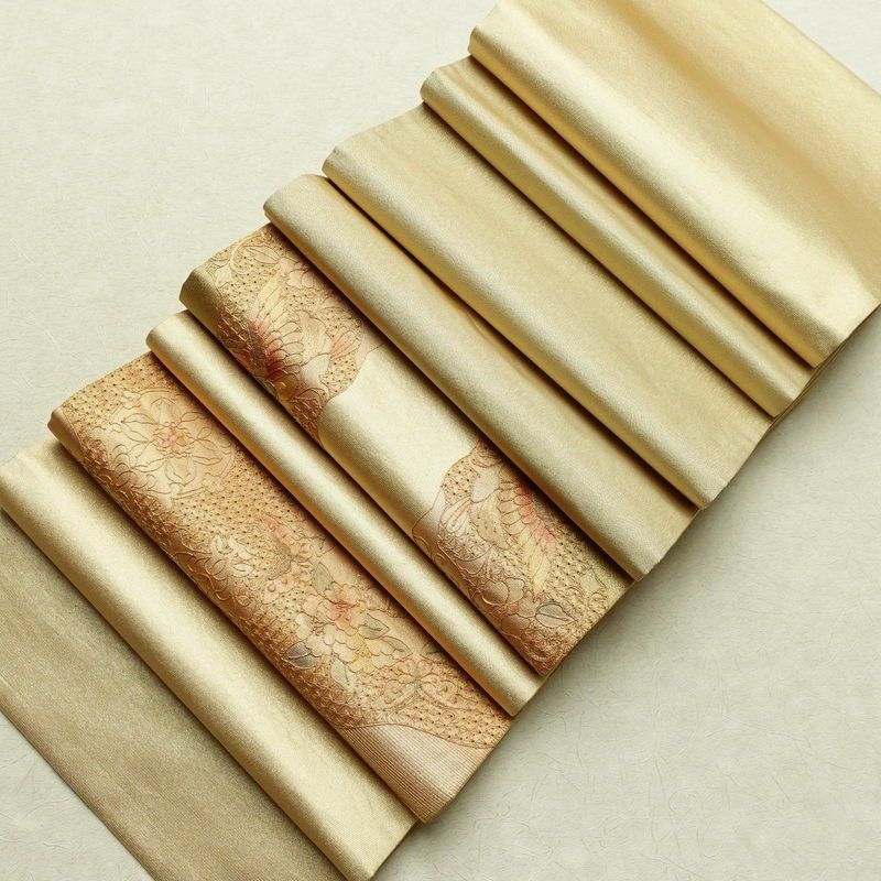 袋帯 太鼓柄 良品 スワトウ刺繍 フォーマル用 正絹 木の葉・植物柄 刺繍 金・銀_画像20